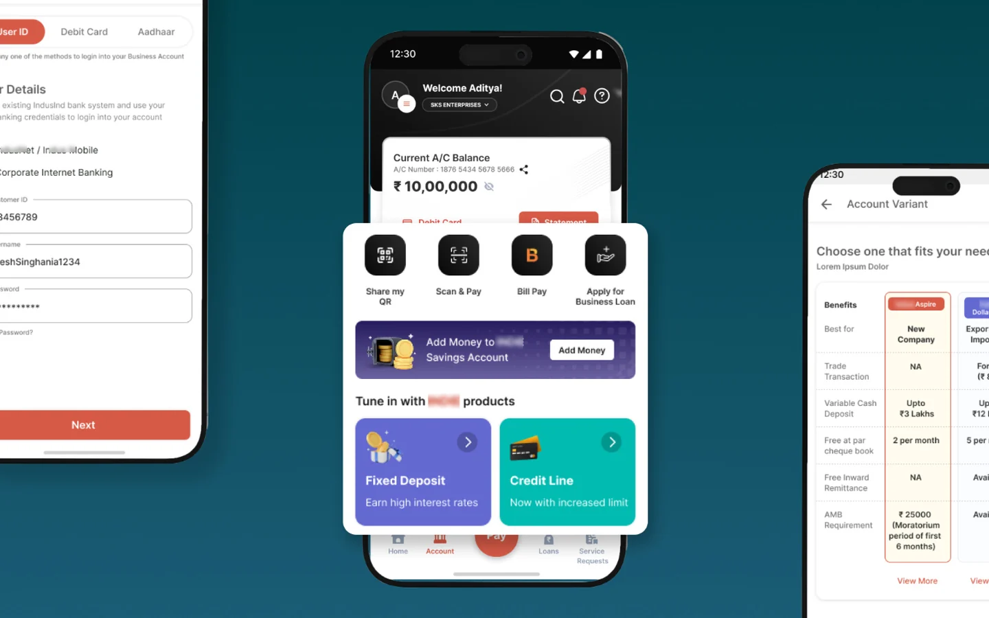 MSME banking platform screens